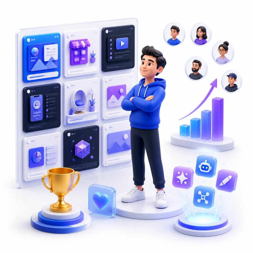 Confident creator with completed portfolio projects, community and new AI tools